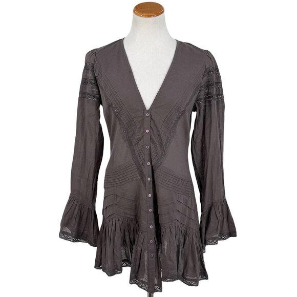 NWOT Free People Lace Tunic Mini Dress | Charcoal Whimsigoth Boho Grunge Fairy S - Picture 2 of 16